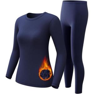 CL convallaira Women Thermal Underwear Base Layer Long Johns with Fleece Lined Set Winter Warm Top Bottom(Crew Neck-b-blue)
