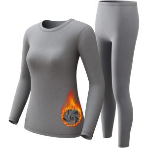 CL convallaira Women Thermal Underwear Base Layer Long Johns with Fleece Lined Set Winter Warm Top Bottom(Crew Neck-b-grey)