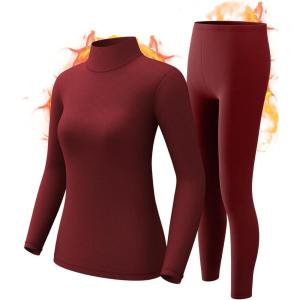 CL convallaira Women Thermal Underwear Base Layer Long Johns with Fleece Lined Set Winter Warm Top Bottom(Turtle Neck-red)