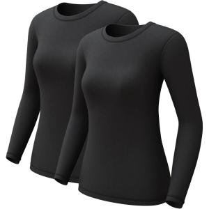 CL convallaria 1 2 4 Pack Women’s Thermal Underwear Tops, Women Fleece Lined Long Sleeve Baselayer Shirt for Winter(Black & Black)