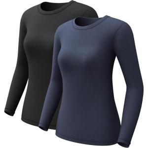 CL convallaria 1 2 4 Pack Women’s Thermal Underwear Tops, Women Fleece Lined Long Sleeve Baselayer Shirt for Winter(Black & Charcoal)
