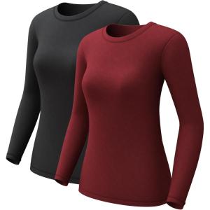 CL convallaria 1 2 4 Pack Women’s Thermal Underwear Tops, Women Fleece Lined Long Sleeve Baselayer Shirt for Winter(Black & Red)