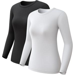 CL convallaria 1 2 4 Pack Women’s Thermal Underwear Tops, Women Fleece Lined Long Sleeve Baselayer Shirt for Winter(Black & White)
