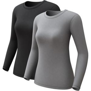 CL convallaria 1 2 4 Pack Women’s Thermal Underwear Tops, Women Fleece Lined Long Sleeve Baselayer Shirt for Winter(Black Gray)