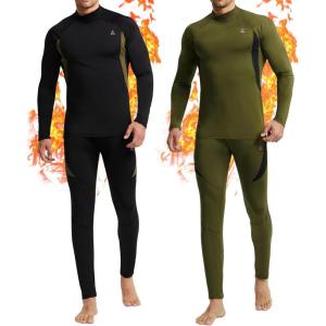 CL convallaria 2 Pack Mens Thermal Underwear Fleece Lined Long Johns Winter Base Layer Cold Weather Hunting Gear(Black & Army Green-turtle Neck)