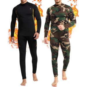 CL convallaria 2 Pack Mens Thermal Underwear Fleece Lined Long Johns Winter Base Layer Cold Weather Hunting Gear(Black & Camo Green-turtle Neck)
