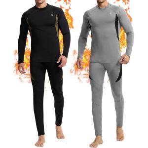 CL convallaria 2 Pack Mens Thermal Underwear Fleece Lined Long Johns Winter Base Layer Cold Weather Hunting Gear(Black & Grey-crew Neck)