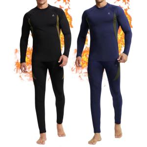 CL convallaria 2 Pack Mens Thermal Underwear Fleece Lined Long Johns Winter Base Layer Cold Weather Hunting Gear(Black & Navy Blue-crew Neck)