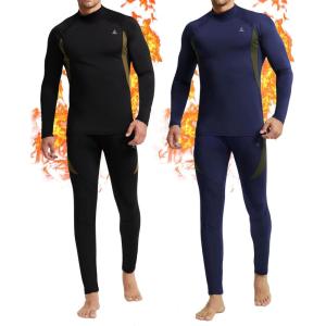 CL convallaria 2 Pack Mens Thermal Underwear Fleece Lined Long Johns Winter Base Layer Cold Weather Hunting Gear(Black & Navy Blue-turtle Neck)