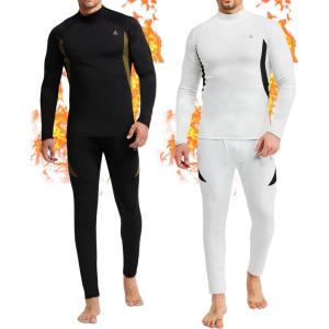 CL convallaria 2 Pack Mens Thermal Underwear Fleece Lined Long Johns Winter Base Layer Cold Weather Hunting Gear(Black & White-turtle Neck)