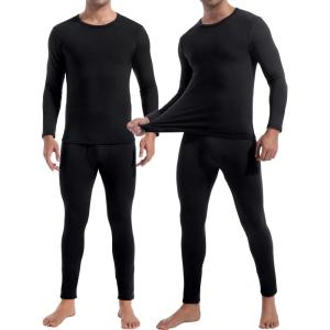 CL convallaria 2 Pack Thermal Underwear for Men Long Johns Fleece Lined Base Layer Set Winter Bottom Top 2XS-6XL(Heavyweight-black/Black)