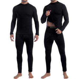 CL convallaria 2 Pack Thermal Underwear for Men Long Johns Fleece Lined Base Layer Set Winter Bottom Top 2XS-6XL(Turtle Neck-black/Black)