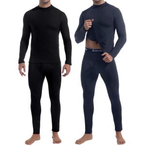 CL convallaria 2 Pack Thermal Underwear for Men Long Johns Fleece Lined Base Layer Set Winter Bottom Top 2XS-6XL(Turtle Neck-black/Charcoal)