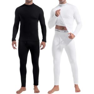 CL convallaria 2 Pack Thermal Underwear for Men Long Johns Fleece Lined Base Layer Set Winter Bottom Top 2XS-6XL(Turtle Neck-black/White)