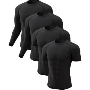 CL convallaria 4 Pack Compression Shirts Men Long Short Sleeve Cooling Dry Rash Guard Athletic Workout T Shirt for Sports(2 Black & 2 Black)