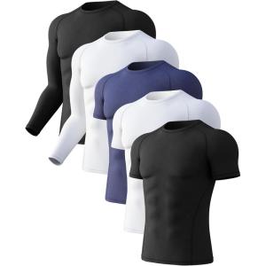 CL convallaria 4 or 5 Pack Mens Compression Shirt Workout Rash Guard Long Short Sleeve Undershirts for Athletic Gym Running(B-2black+2white+blue)