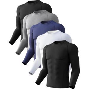 CL convallaria 4 or 5 Pack Mens Compression Shirt Workout Rash Guard Long Short Sleeve Undershirts for Athletic Gym Running(C-2black+1white++1blue+1grey)