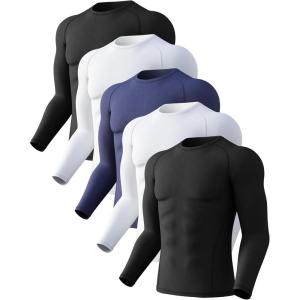 CL convallaria 4 or 5 Pack Mens Compression Shirt Workout Rash Guard Long Short Sleeve Undershirts for Athletic Gym Running(C-2black+2white+blue)