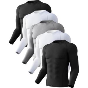 CL convallaria 4 or 5 Pack Mens Compression Shirt Workout Rash Guard Long Short Sleeve Undershirts for Athletic Gym Running(C-2black+2white+grey)