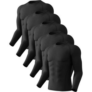 CL convallaria 4 or 5 Pack Mens Compression Shirt Workout Rash Guard Long Short Sleeve Undershirts for Athletic Gym Running(C-5black)