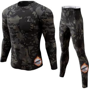 CL convallaria Thermal Underwear Long Johns Set Mens Winter Gift Hunting Gear Sport Base Layer Bottom Top(1-camo Black)
