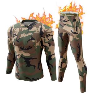 CL convallaria Thermal Underwear Long Johns Set Mens Winter Gift Hunting Gear Sport Base Layer Bottom Top(1-camo Green)
