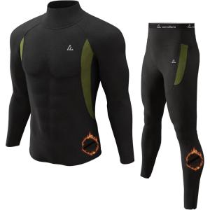 CL convallaria Thermal Underwear Long Johns Set Mens Winter Gift Hunting Gear Sport Base Layer Bottom Top(2-black)