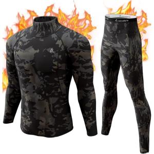 CL convallaria Thermal Underwear Long Johns Set Mens Winter Gift Hunting Gear Sport Base Layer Bottom Top(2-camo Black)