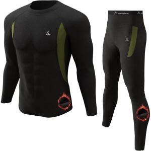 CL convallaria Thermal Underwear Long Johns Set Mens Winter Gift Hunting Gear Sport Base Layer Bottom Top(3-black)