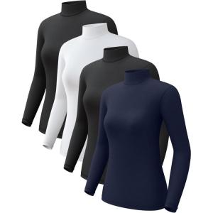 CL convallaria Turtleneck Thermal Underwear Shirts Women Fleece Lined Base Layer Tops Long Sleeve 2 4 Pack(Mock Neck-2black/White/Blue)