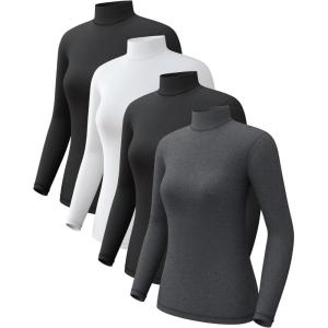 CL convallaria Turtleneck Thermal Underwear Shirts Women Fleece Lined Base Layer Tops Long Sleeve 2 4 Pack(Mock Neck-2black/White/Heather Ligth Gray)