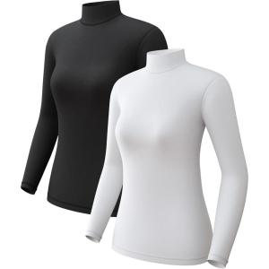 CL convallaria Turtleneck Thermal Underwear Shirts Women Fleece Lined Base Layer Tops Long Sleeve 2 4 Pack(Mock Neck-black & White)