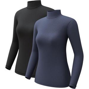 CL convallaria Turtleneck Thermal Underwear Shirts Women Fleece Lined Base Layer Tops Long Sleeve 2 4 Pack(Mock Neck-black &Charcoal)
