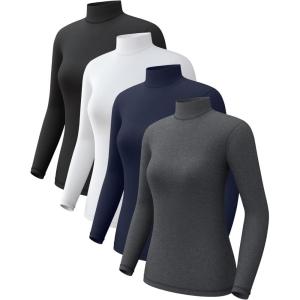CL convallaria Turtleneck Thermal Underwear Shirts Women Fleece Lined Base Layer Tops Long Sleeve 2 4 Pack(Mock Neck-black/White/Blue/Heather Ligth Gray)