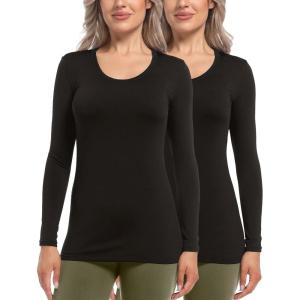 CL convallaria Turtleneck Thermal Underwear Shirts Women Fleece Lined Base Layer Tops Long Sleeve 2 4 Pack(Scoop Neck-black & Black)