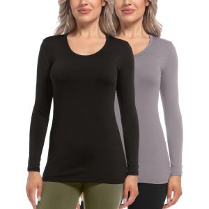 CL convallaria Turtleneck Thermal Underwear Shirts Women Fleece Lined Base Layer Tops Long Sleeve 2 4 Pack(Scoop Neck-black & Grey)