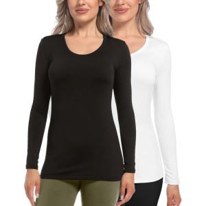 CL convallaria Turtleneck Thermal Underwear Shirts Women Fleece Lined Base Layer Tops Long Sleeve 2 4 Pack(Scoop Neck-black & White)