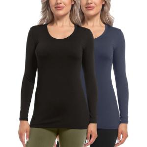 CL convallaria Turtleneck Thermal Underwear Shirts Women Fleece Lined Base Layer Tops Long Sleeve 2 4 Pack(Scoop Neck-black &Charcoal)