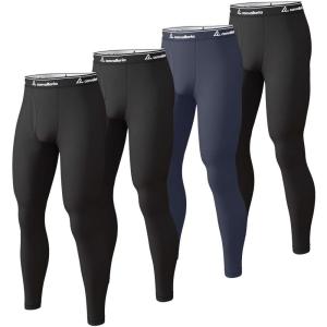 Men’s Thermal Pants Fleece Lined Long Johns Compression Bottom Athletic Base Layer Cold Weather Gear 1 2 4 Pcs(3 Black/Charcoal)