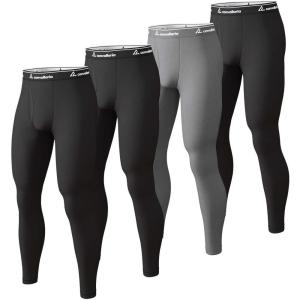 Men’s Thermal Pants Fleece Lined Long Johns Compression Bottom Athletic Base Layer Cold Weather Gear 1 2 4 Pcs(3 Black/Grey)