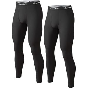 Men’s Thermal Pants Fleece Lined Long Johns Compression Bottom Athletic Base Layer Cold Weather Gear 1 2 4 Pcs(Black/Black)