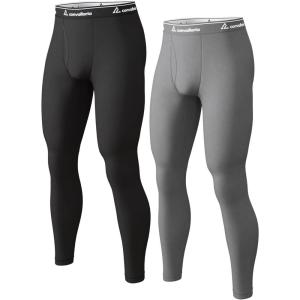 Men’s Thermal Pants Fleece Lined Long Johns Compression Bottom Athletic Base Layer Cold Weather Gear 1 2 4 Pcs(Black/Grey)