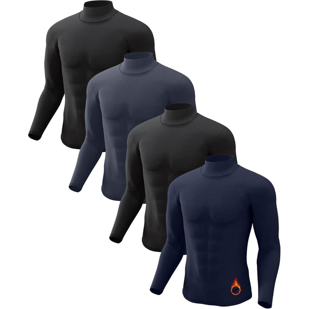 image5 or 4 Pack Thermal Shirts for Men Turtle Neck Fleece Lined Long Sleeve Tops Workout Base Layer Cold Weather Gear2 BlackBlueCharcoal