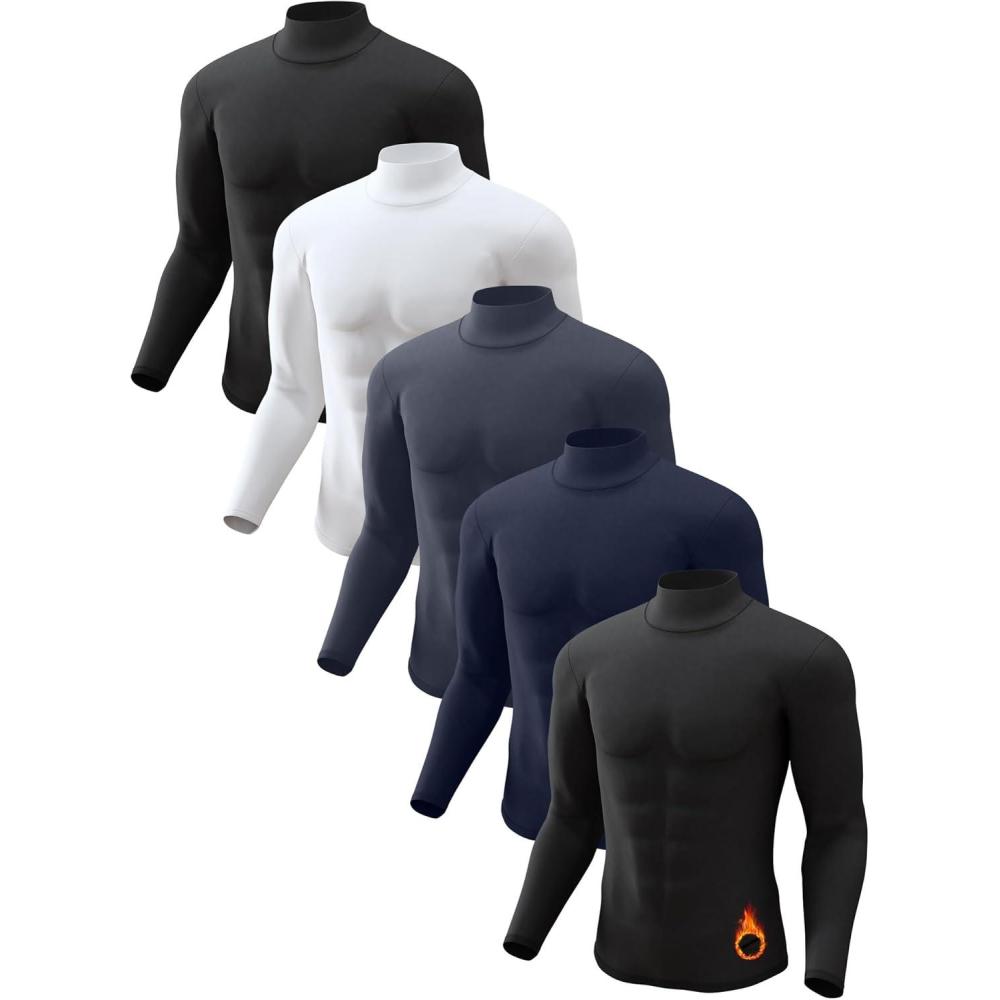 image5 or 4 Pack Thermal Shirts for Men Turtle Neck Fleece Lined Long Sleeve Tops Workout Base Layer Cold Weather Gear2 BlackWhiteBlueCharcoal
