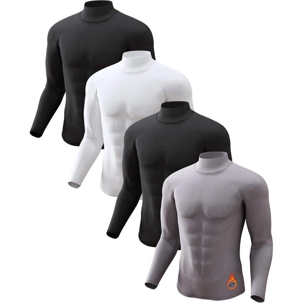 image5 or 4 Pack Thermal Shirts for Men Turtle Neck Fleece Lined Long Sleeve Tops Workout Base Layer Cold Weather Gear2 BlackWhiteGrey