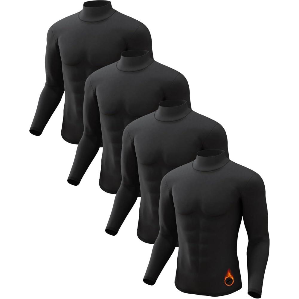 image5 or 4 Pack Thermal Shirts for Men Turtle Neck Fleece Lined Long Sleeve Tops Workout Base Layer Cold Weather Gear4 Black