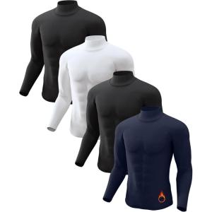 5 or 4 Pack Thermal Shirts for Men Turtle Neck Fleece Lined Long Sleeve Tops Workout Base Layer Cold Weather Gear(2 Black/White/Blue)