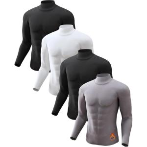 5 or 4 Pack Thermal Shirts for Men Turtle Neck Fleece Lined Long Sleeve Tops Workout Base Layer Cold Weather Gear(2 Black/White/Grey)