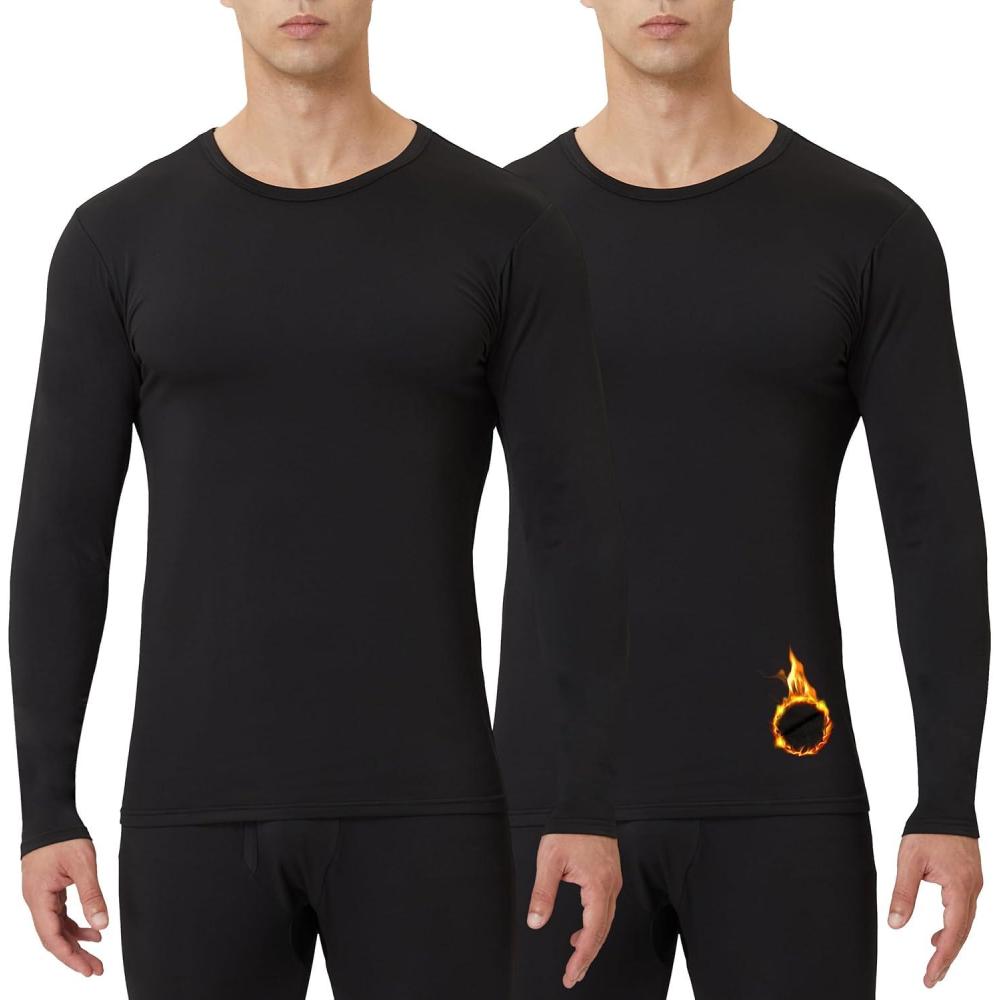 imageMens Thermal Shirt 124 Pcs Fleece Lined Long Sleeve Tops Athletic Base Layer Long John Shirts for Men2blackBlack