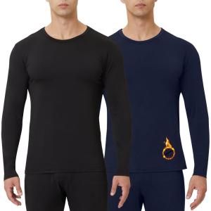 Men’s Thermal Shirt 1/2/4 Pcs Fleece Lined Long Sleeve Tops Athletic Base Layer Long John Shirts for Men(2#-black/Blue)